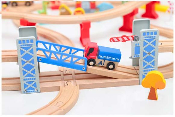 Дитяча іграшкова залізниця з дерева Iekool, 110 деталей, 110x98 (Brio, Ikea, Playtive), Без електро локомотива